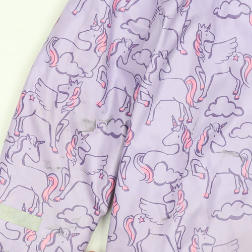 Marks and Spencer Girls Purple Unicorn Hooded Rain Coat 4-5 Years Waterproof Lined