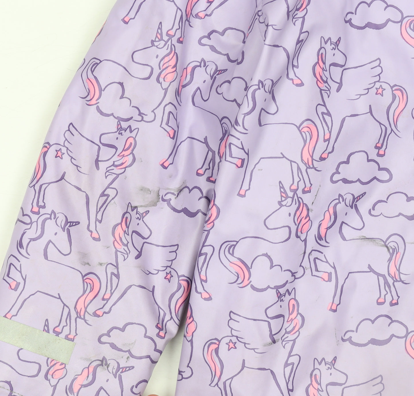 Marks and Spencer Girls Purple Unicorn Hooded Rain Coat 4-5 Years Waterproof Lined