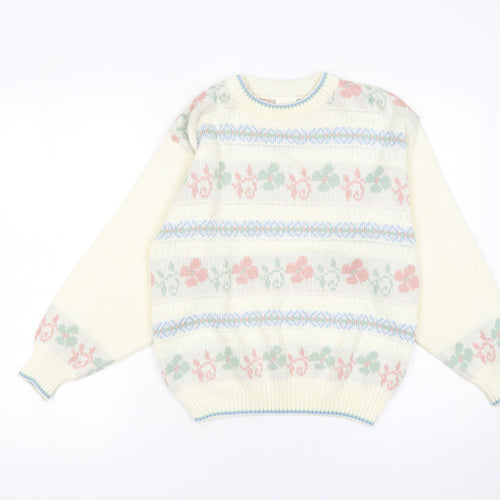 Amari Women’s Ivory Floral Knit Pullover Jumper Size 10-12