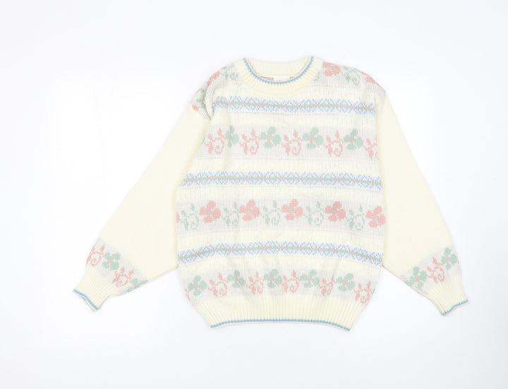 Amari Women’s Ivory Floral Knit Pullover Jumper Size 10-12