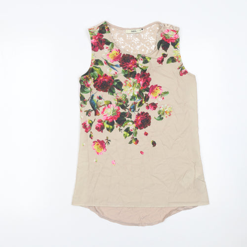 Oasis Women's Beige Floral Lace Back Sleeveless Blouse XS