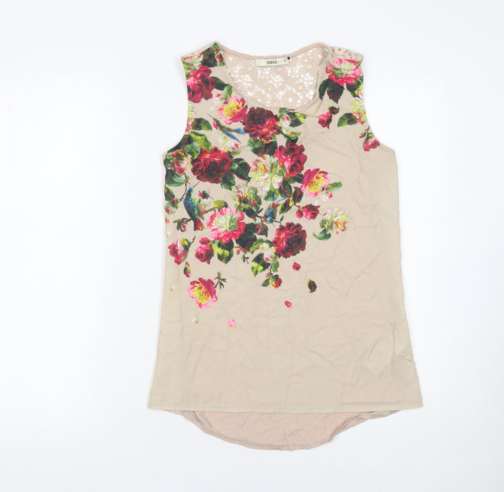 Oasis Women's Beige Floral Lace Back Sleeveless Blouse XS