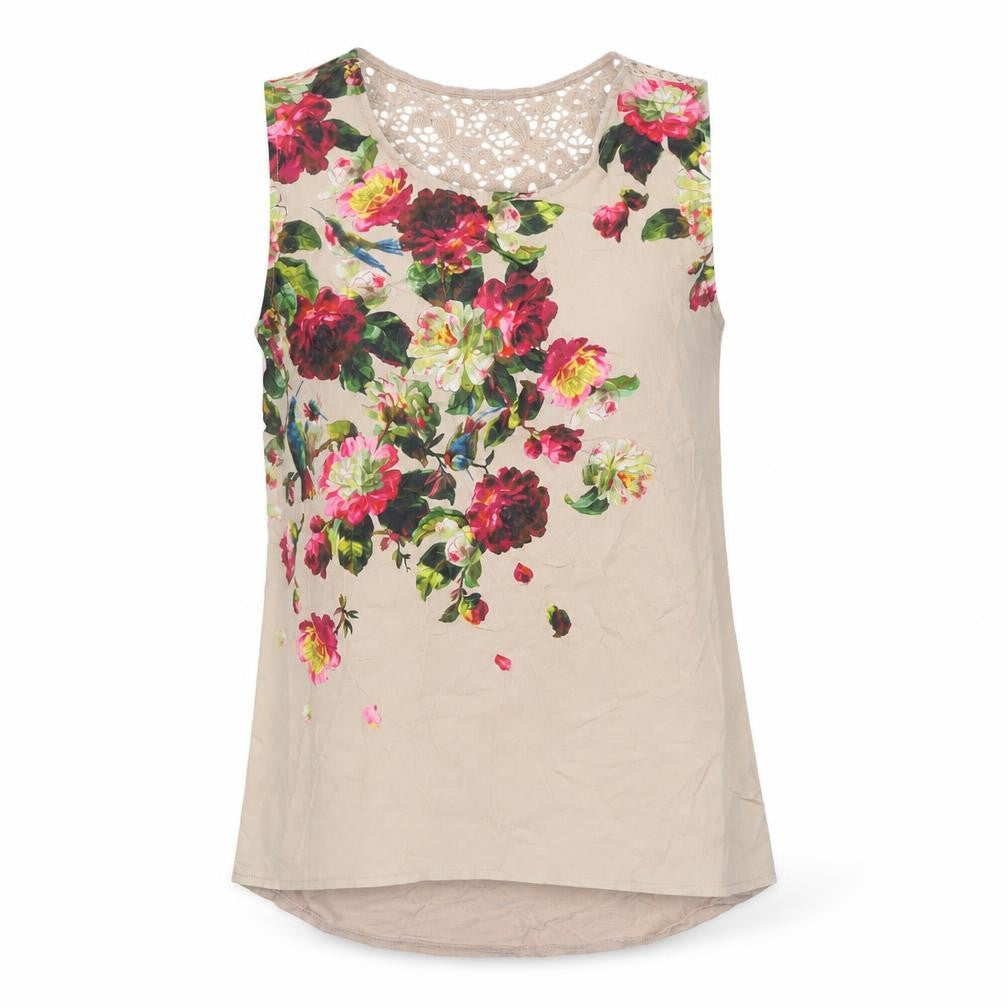 Oasis Women's Beige Floral Lace Back Sleeveless Blouse XS