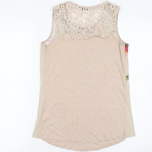 Oasis Women's Beige Floral Lace Back Sleeveless Blouse XS