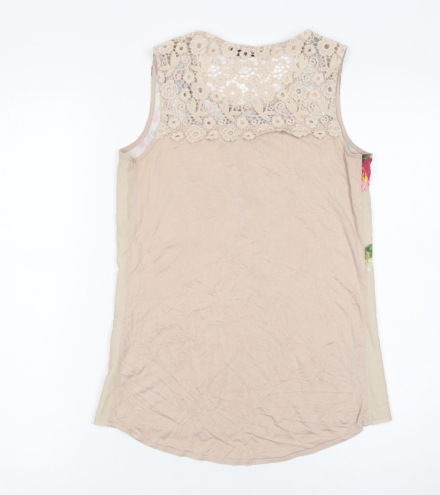 Oasis Women's Beige Floral Lace Back Sleeveless Blouse XS