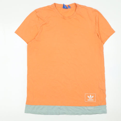 adidas Men's Orange Crew Neck Short Sleeve Cotton T-Shirt Size L