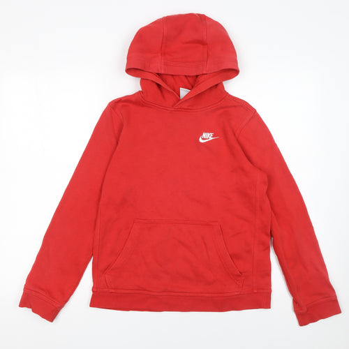 Nike Boys Red Pullover Hoodie Size 13-14 Years Cotton Blend Logo Sweatshirt