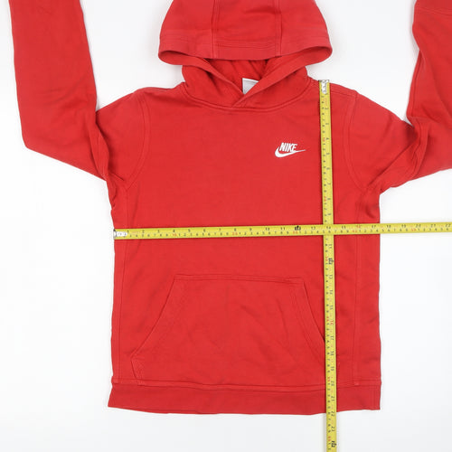 Nike Boys Red Pullover Hoodie Size 13-14 Years Cotton Blend Logo Sweatshirt