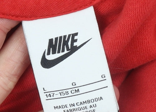 Nike Boys Red Pullover Hoodie Size 13-14 Years Cotton Blend Logo Sweatshirt