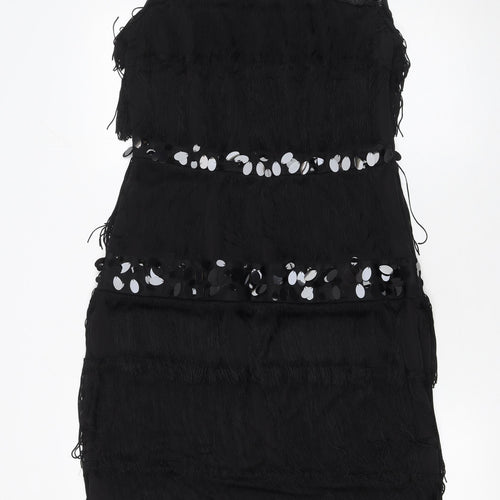 M&Co. Womens Black Sequin Fringe Sheath Party Dress Size 12