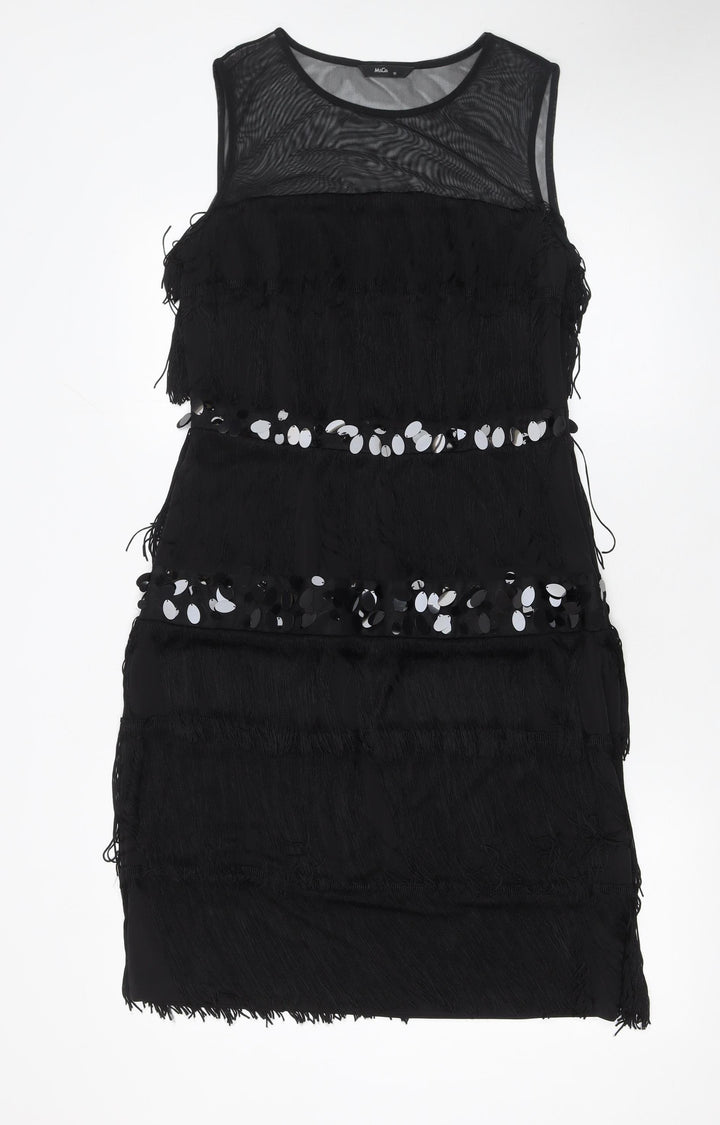 M&Co. Womens Black Sequin Fringe Sheath Party Dress Size 12