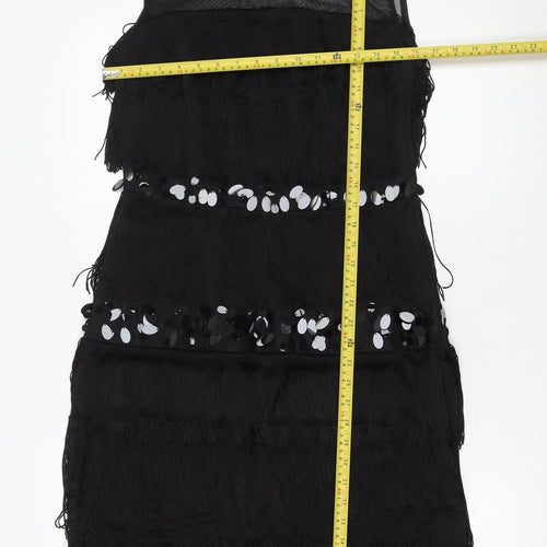 M&Co. Womens Black Sequin Fringe Sheath Party Dress Size 12