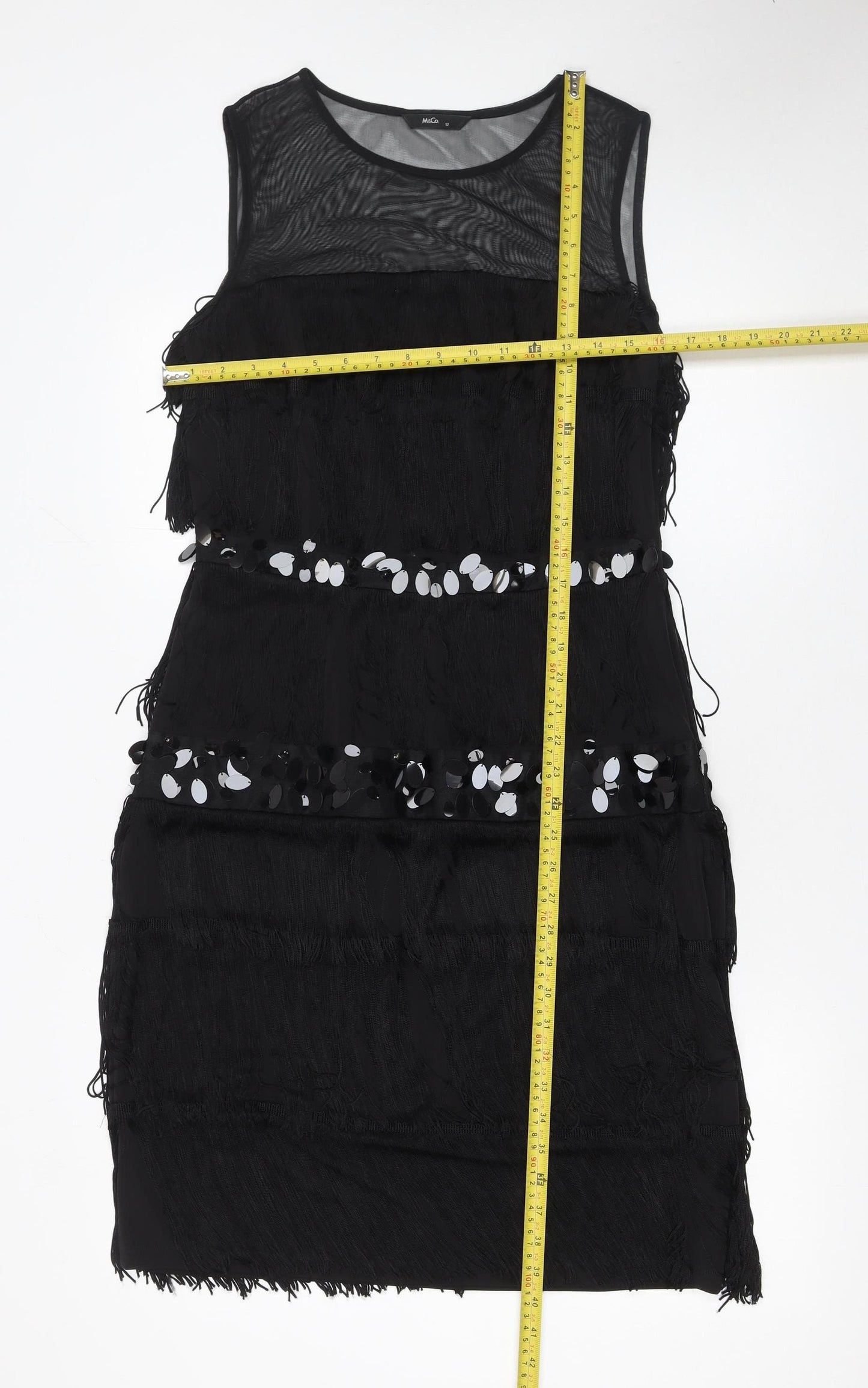 M&Co. Womens Black Sequin Fringe Sheath Party Dress Size 12