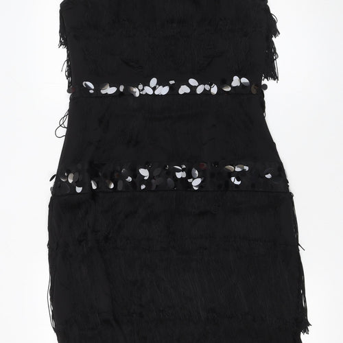 M&Co. Womens Black Sequin Fringe Sheath Party Dress Size 12