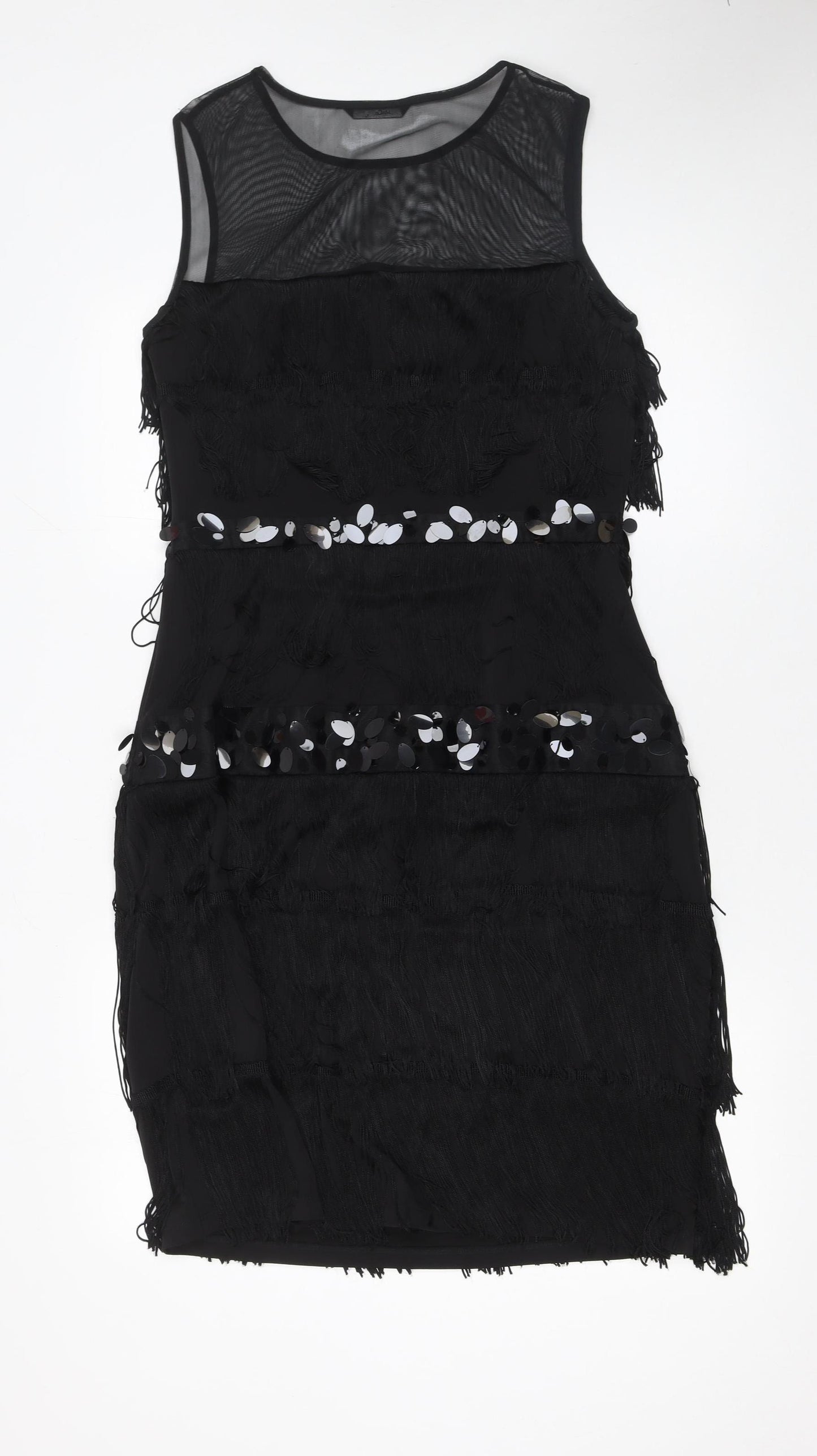 M&Co. Womens Black Sequin Fringe Sheath Party Dress Size 12