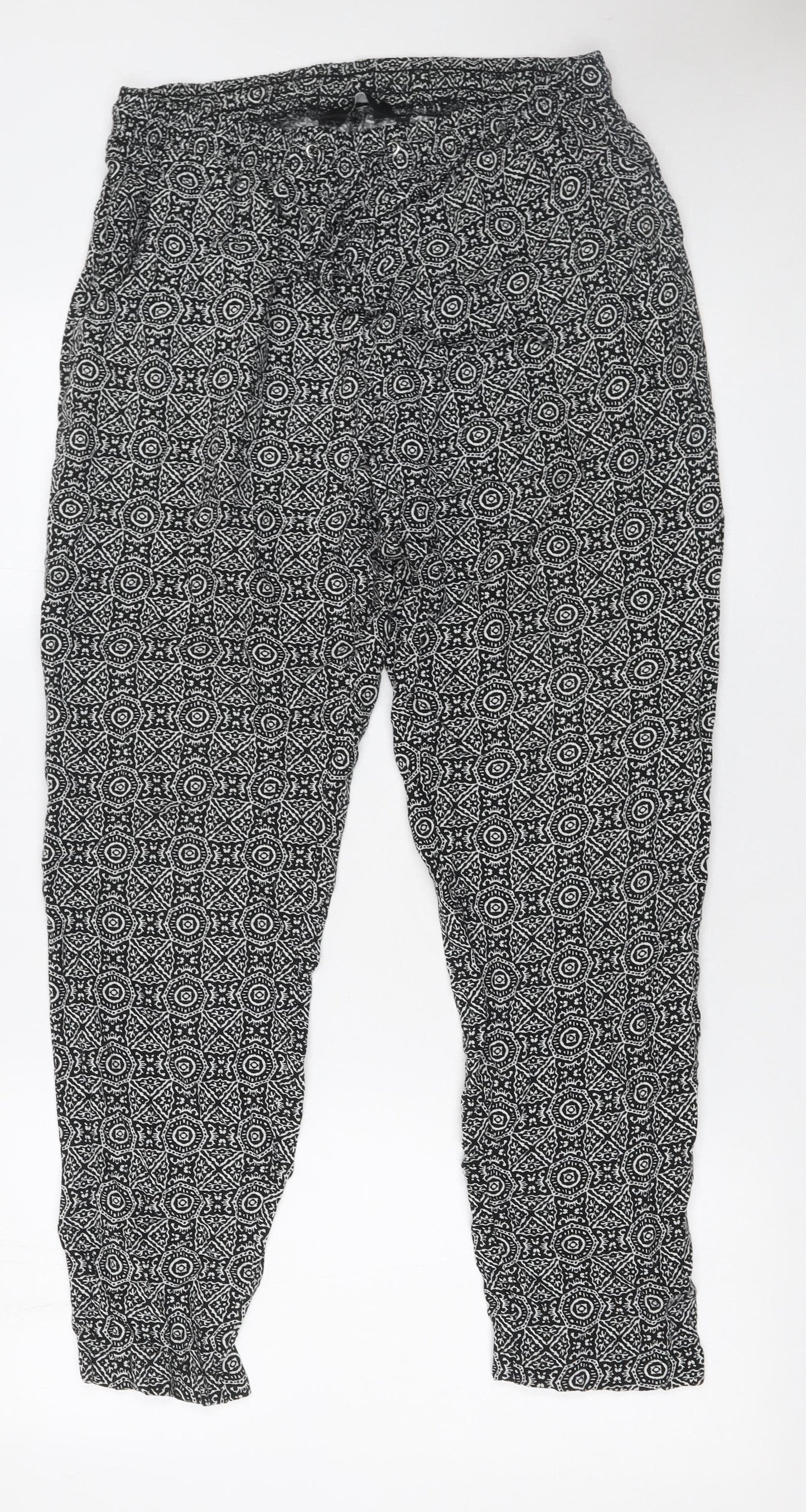 New Look Womens Black Geometric Tapered Viscose Trousers Size 12