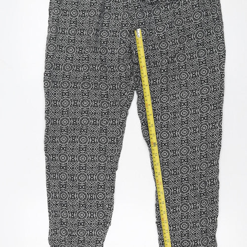 New Look Womens Black Geometric Tapered Viscose Trousers Size 12