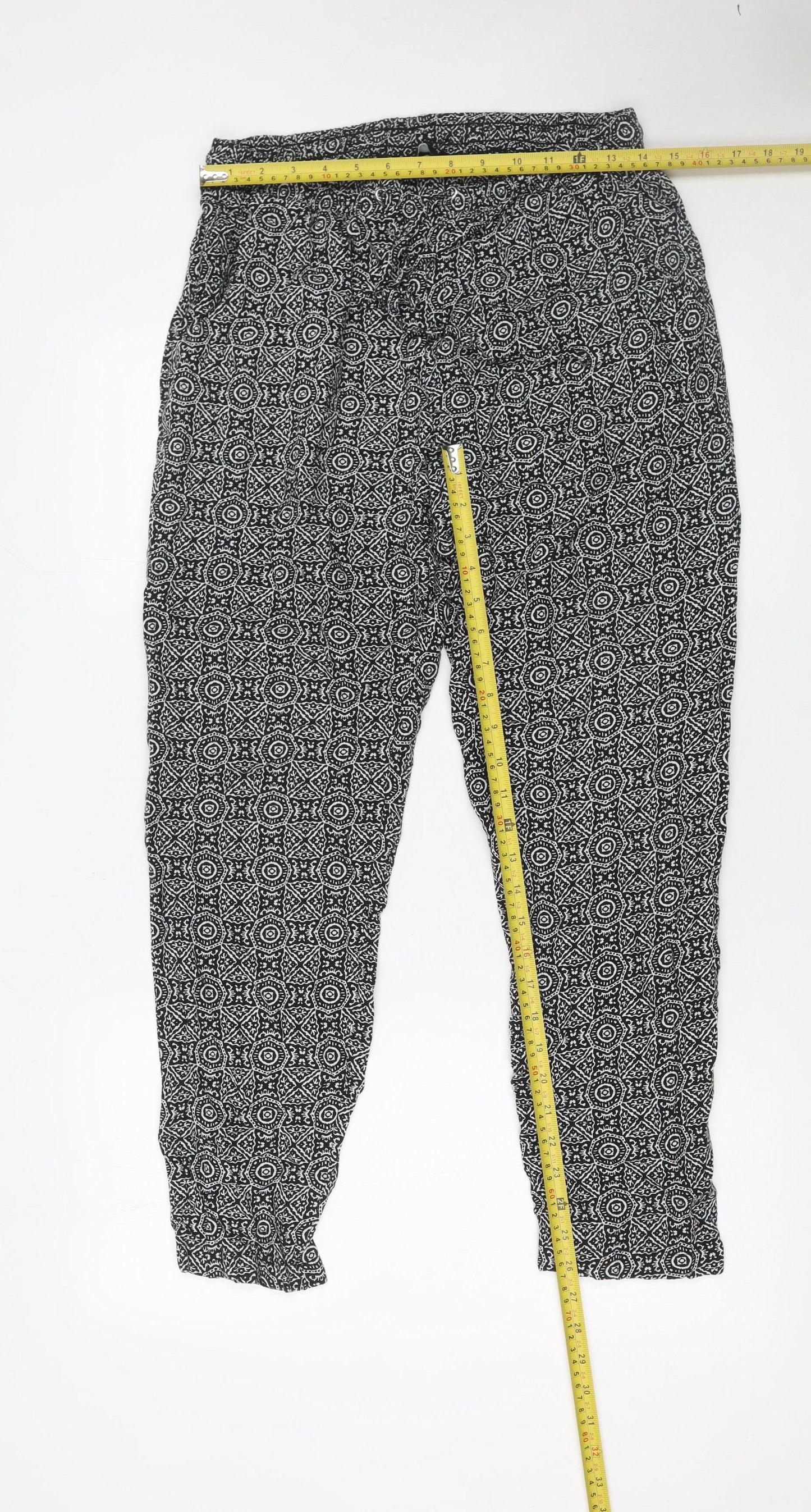 New Look Womens Black Geometric Tapered Viscose Trousers Size 12