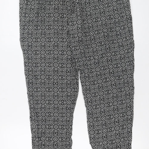 New Look Womens Black Geometric Tapered Viscose Trousers Size 12