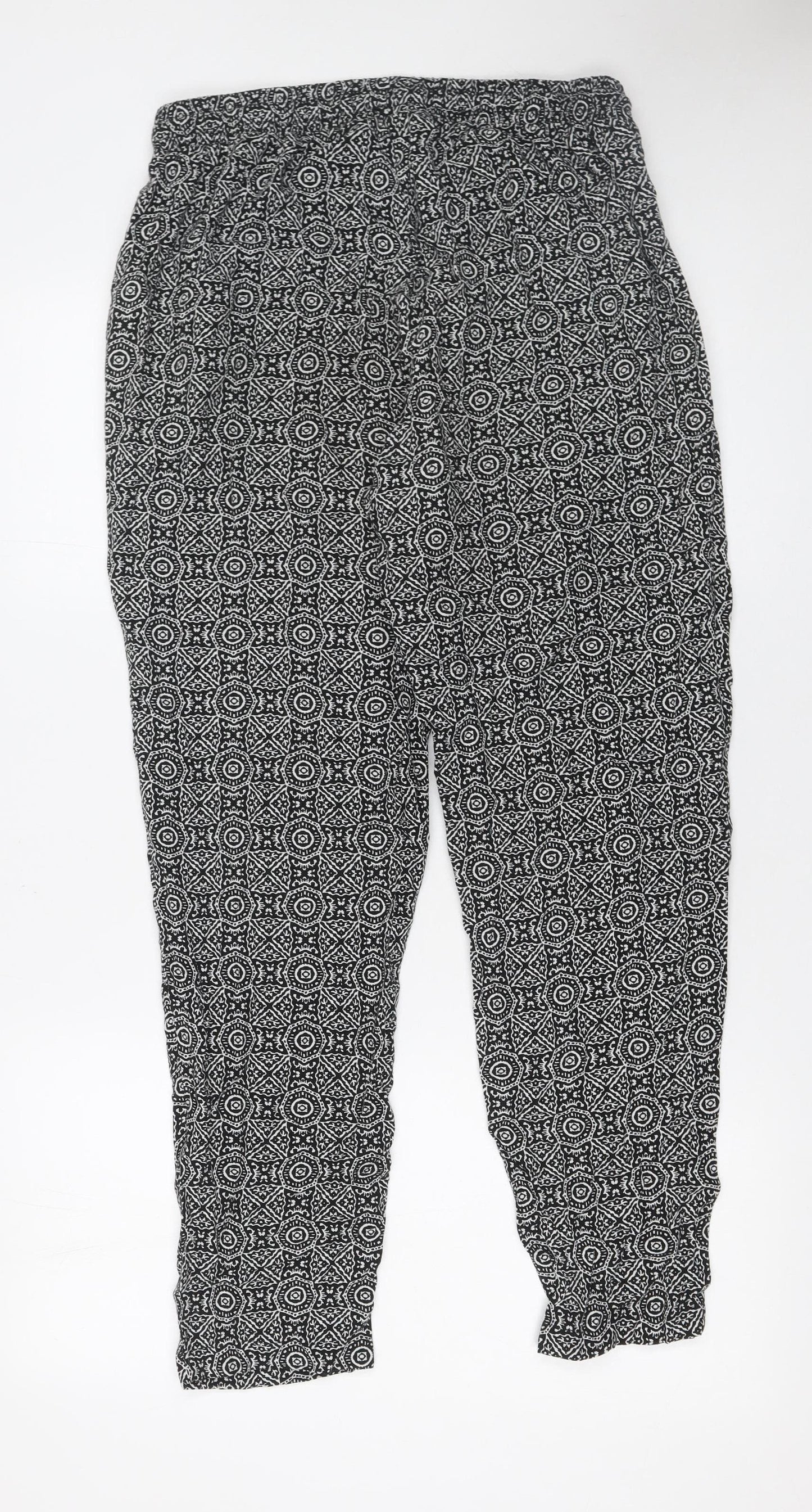 New Look Womens Black Geometric Tapered Viscose Trousers Size 12