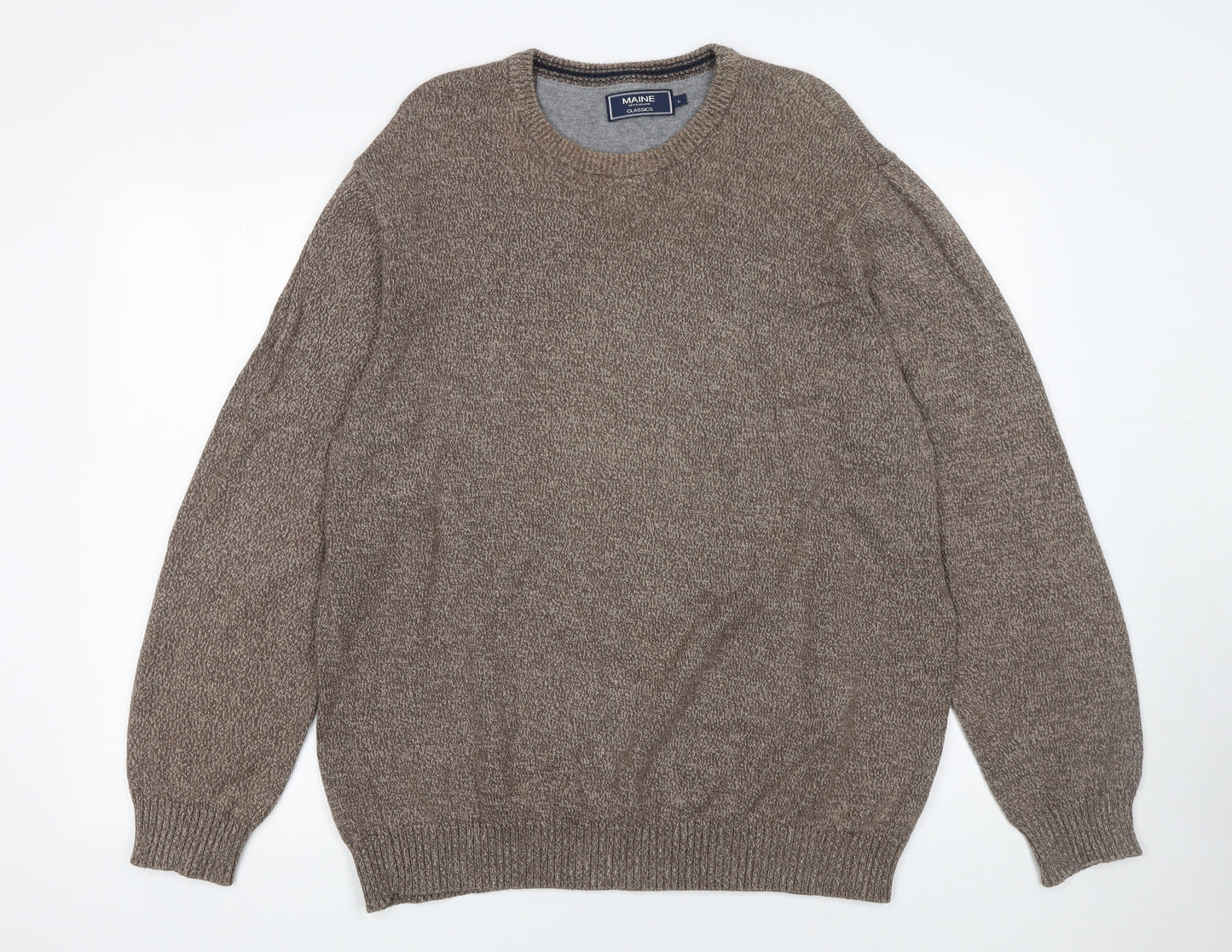 Maine New England Men's Brown Cotton Crew Neck Jumper Size L