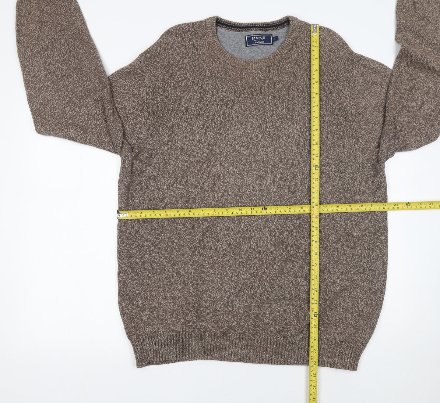 Maine New England Men's Brown Cotton Crew Neck Jumper Size L