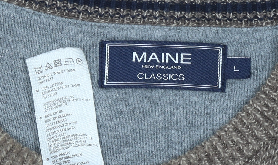 Maine New England Men's Brown Cotton Crew Neck Jumper Size L