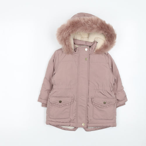 NEXT Girls Pink Faux Fur Hooded Winter Parka Coat 12-18 Months