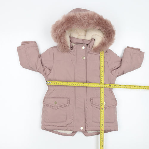 NEXT Girls Pink Faux Fur Hooded Winter Parka Coat 12-18 Months
