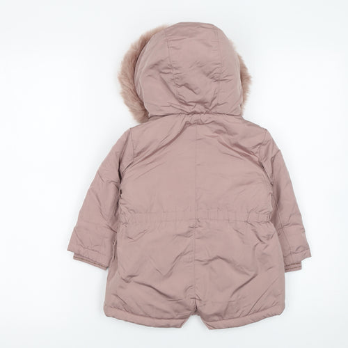 NEXT Girls Pink Faux Fur Hooded Winter Parka Coat 12-18 Months