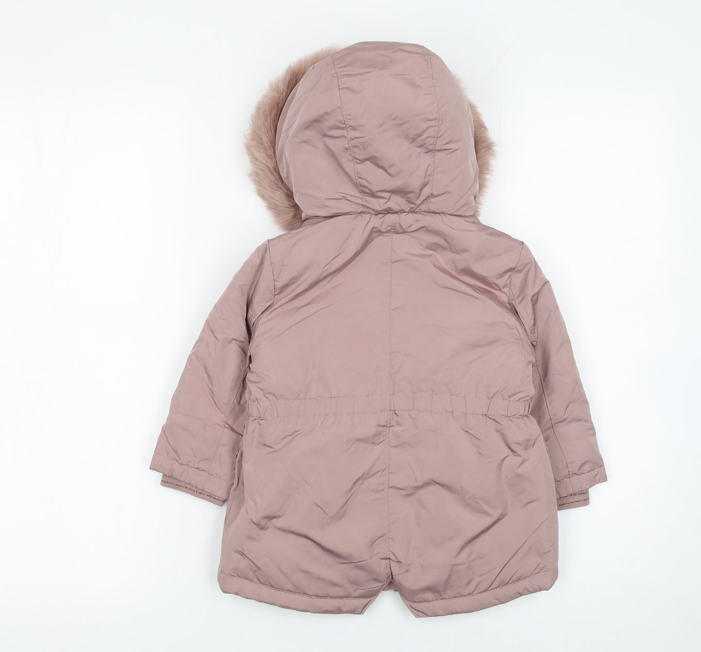 NEXT Girls Pink Faux Fur Hooded Winter Parka Coat 12-18 Months