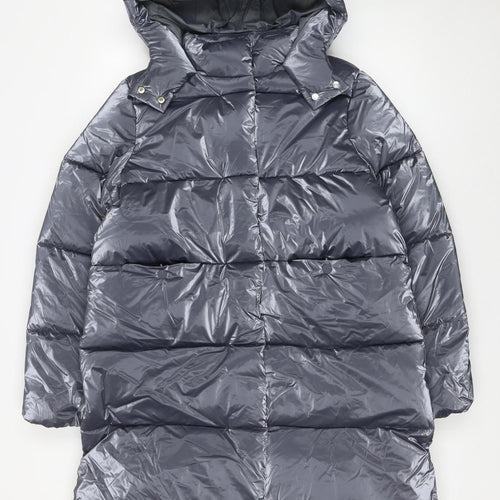 Marks and Spencer Girls Grey Long Hooded Puffer Coat Age 12-13 Years