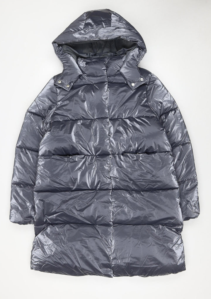 Marks and Spencer Girls Grey Long Hooded Puffer Coat Age 12-13 Years