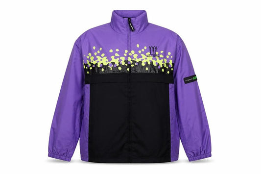 Front view of George ASDA Men's Purple & Black Windbreaker Jacket, size S, Manchester 2002