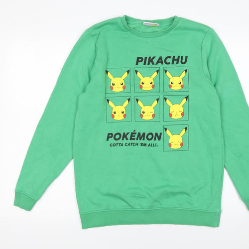 Pokémon Boys Green Pikachu Sweatshirt 14-15 Years Pullover Crew Neck