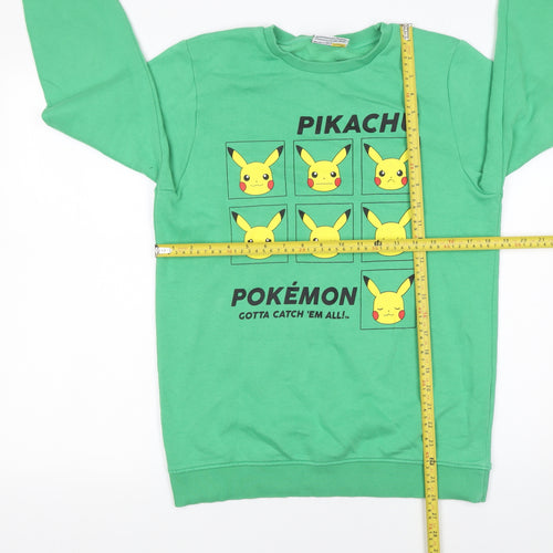 Pokémon Boys Green Pikachu Sweatshirt 14-15 Years Pullover Crew Neck