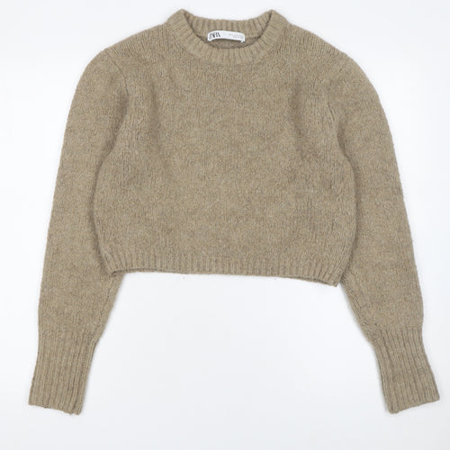 Zara Women Beige Crew Neck Alpaca Wool Blend Jumper Size S