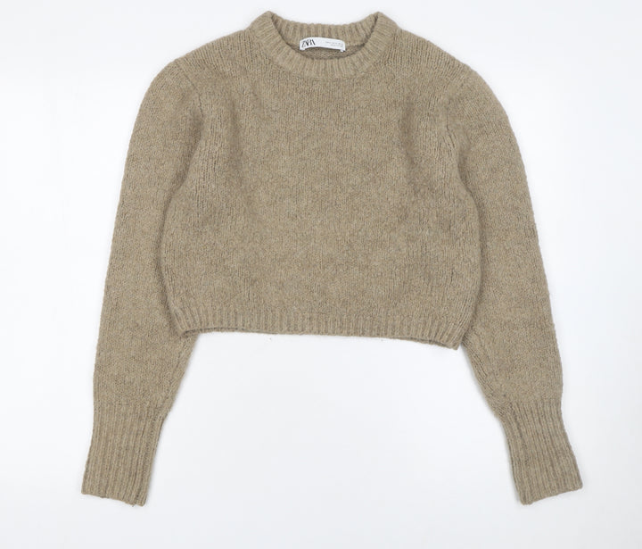 Zara Women Beige Crew Neck Alpaca Wool Blend Jumper Size S