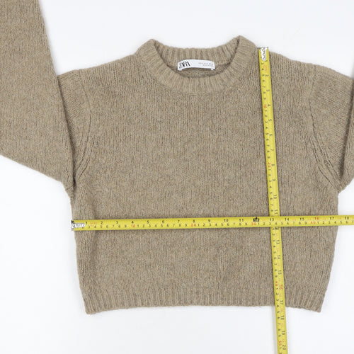 Zara Women Beige Crew Neck Alpaca Wool Blend Jumper Size S