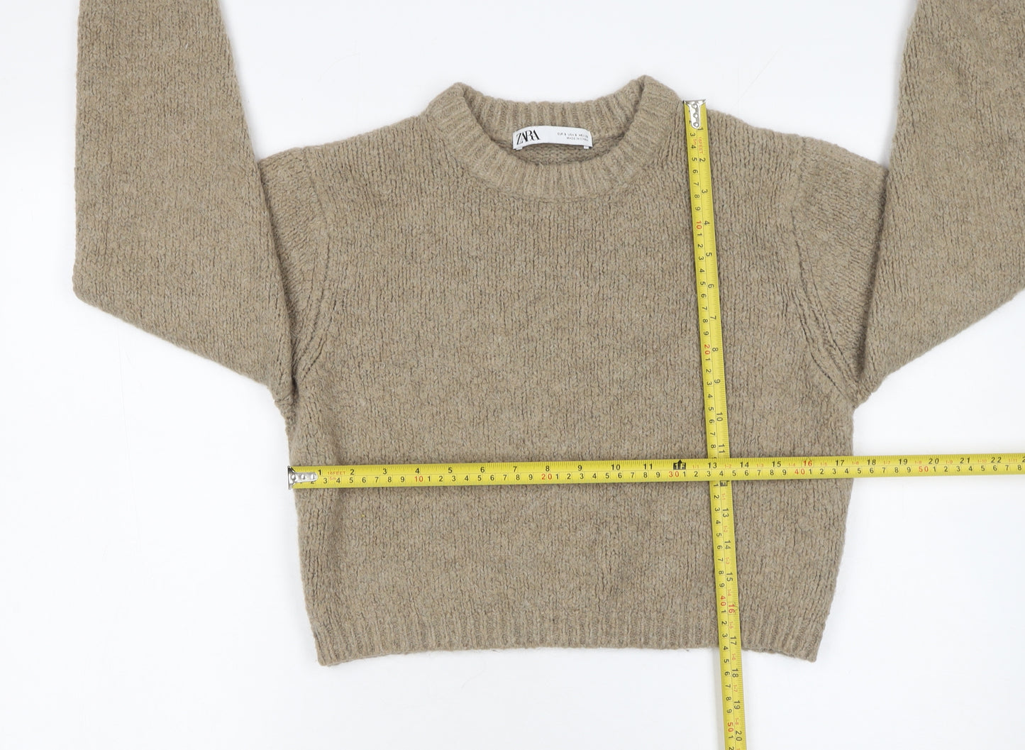 Zara Women Beige Crew Neck Alpaca Wool Blend Jumper Size S