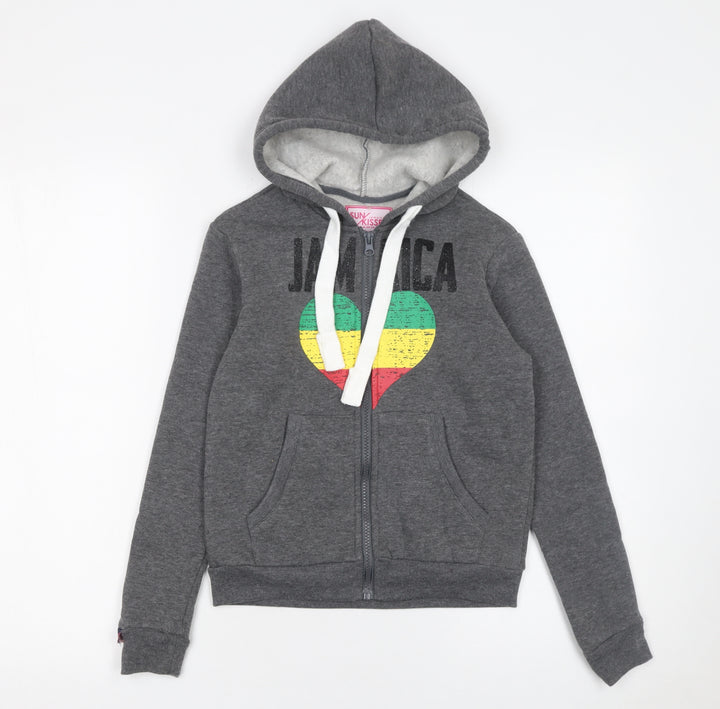 Sun Kissed Girls Grey Full Zip Hoodie Jamaica Heart Graphic 6-8 Years