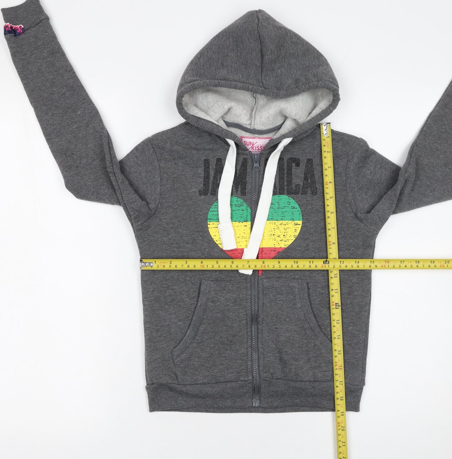 Sun Kissed Girls Grey Full Zip Hoodie Jamaica Heart Graphic 6-8 Years