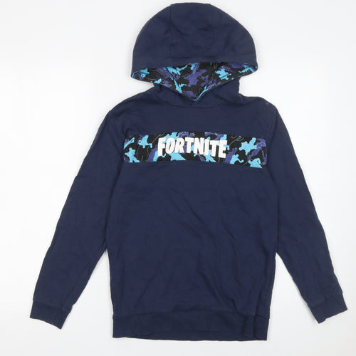 Fortnite Boys Blue Camouflage Pullover Hoodie Size M Cotton Sweatshirt