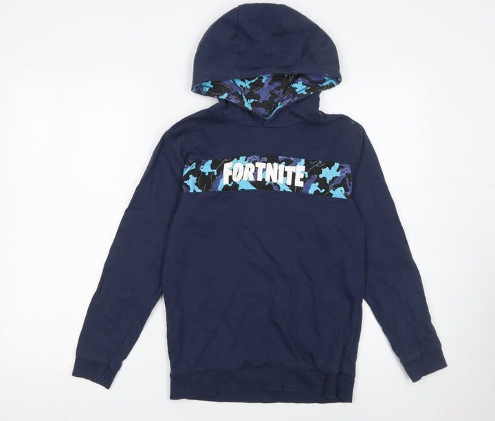 Fortnite Boys Blue Camouflage Pullover Hoodie Size M Cotton Sweatshirt