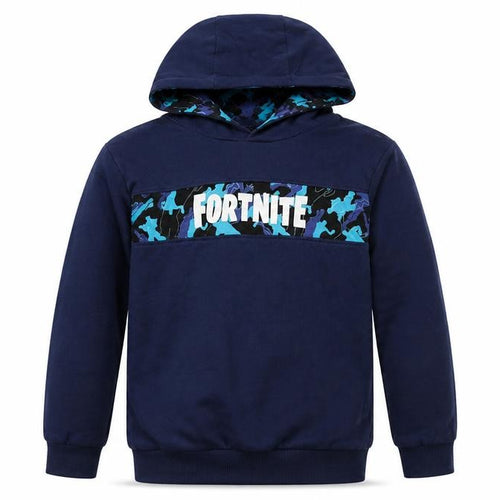 Fortnite Boys Blue Camouflage Pullover Hoodie Size M Cotton Sweatshirt