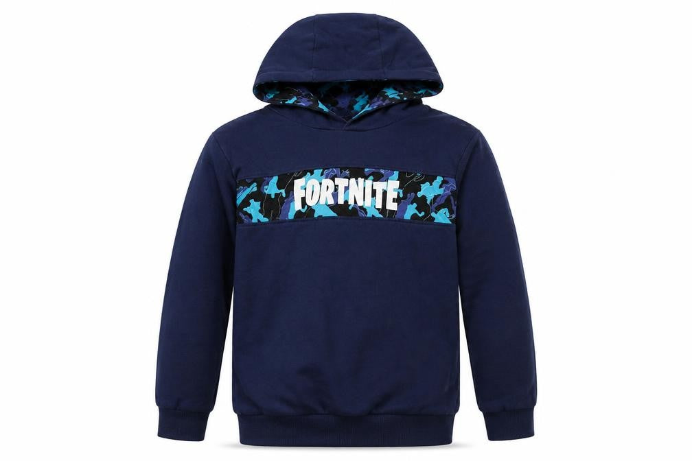 Fortnite Boys Blue Camouflage Pullover Hoodie Size M Cotton Sweatshirt