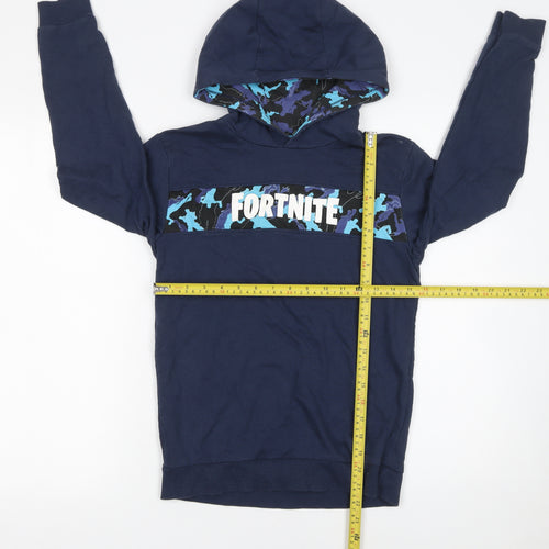 Fortnite Boys Blue Camouflage Pullover Hoodie Size M Cotton Sweatshirt