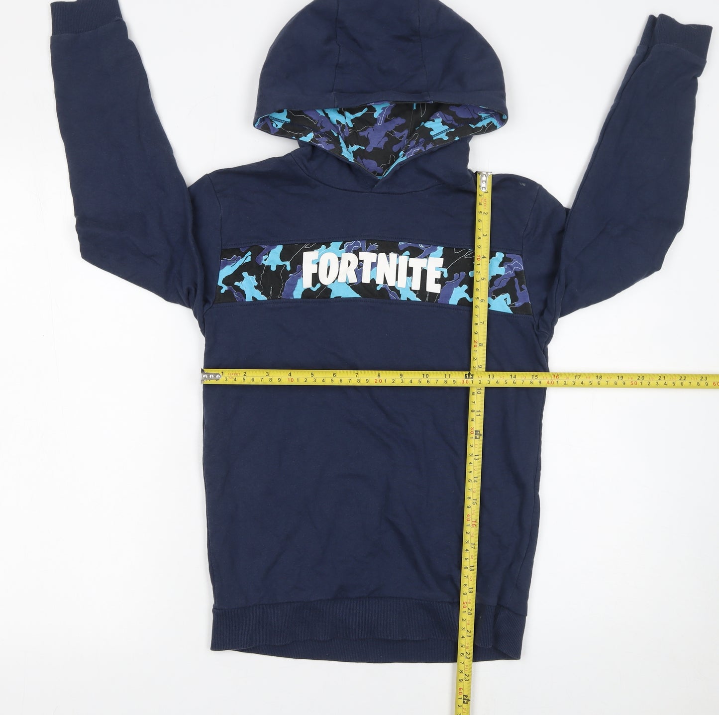 Fortnite Boys Blue Camouflage Pullover Hoodie Size M Cotton Sweatshirt