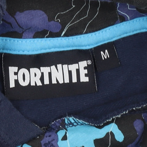 Fortnite Boys Blue Camouflage Pullover Hoodie Size M Cotton Sweatshirt