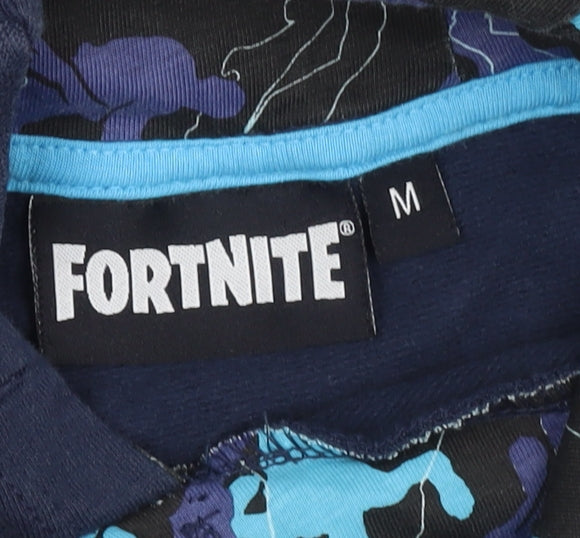 Fortnite Boys Blue Camouflage Pullover Hoodie Size M Cotton Sweatshirt